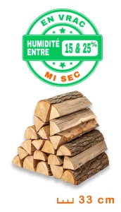Bois de Chauffage en Vrac Mi-Sec - 33 cm